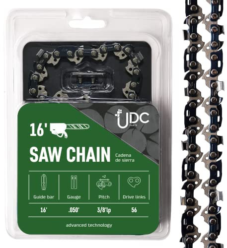 UDC Parts Sägekette 40,6 cm (16 Zoll), S56, 0,050 Gauge, 56 Treibglieder, 3/8 Teilung, vibrationsarm und rückschlagarm, passend für Husqvarna Makita Echo – 1 Stück