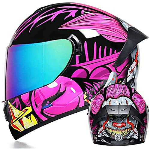 Full Face Motorcycle Helmet - DOT/ECE Approved Motorbike Moped Street Bike Racing Crash Helmet, Men and Women Anti-Fog Double Visor with Clear/Black/Tinted Shield, Pink
