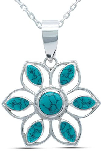 mantraroma echt Silberkette mit Türkis Edelstein Damen Kettenanhänger 925 Sterlingsilber Halskette Geschenk (AK1-153-15-60)