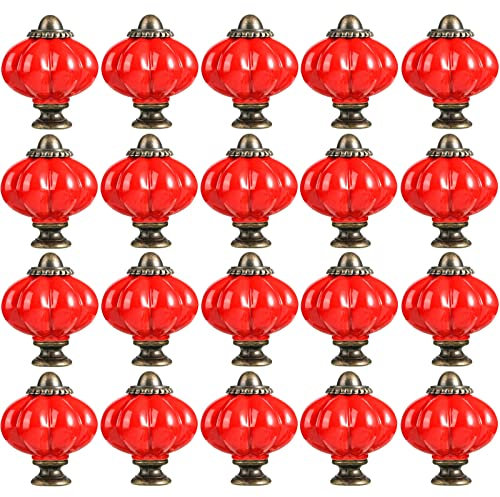 ZESLIV 20 Stk Möbelknöpfe 33mm Rot Möbelgriffe Kürbis Keramik Schubladenknopf Schrankgriff Möbelknopf Kinderzimmer Möbelknauf
