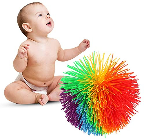 Regenbogen Bunt Pom Ball, Buntes Sensorisches Silikon Aktive Stressabbau Monkey Fidget Stringy Ball, 11cm