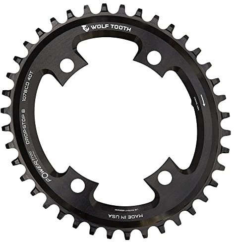 Wolf Tooth elíptica 107 BCD - Plato ovalado para bicicleta de carretera SRAM (38 dientes, Drop-Stop B, PowerTrac, MTB)