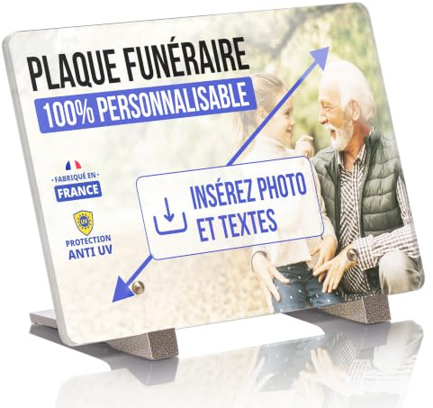 Plaque Funéraire Personnalisée avec photo - Photo et Texte 100% Personnalisables - Plaque Funéraire personnalisable sans inter funéraire - Traitée Intempéries et Anti UV (15x10 cm (petit))