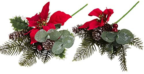 Botanic-Haus künstliche Weihnachtsdekoration (Tischaufleger) mit Poinsettien, Zapfen und Tannengrün (2 Stück)