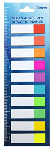 WAYTEX 200 Marque-pages papier autocollants 10 couleurs néon 10 mini blocs de 20 feuillets bicolores 45 x 12 mm adhésifs repositionnables