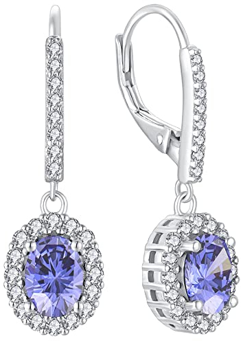 YL Damen Ohrhänger 925 Sterling Silber Dezember Geburtsstein Tansanit Zirkonia Oval Ohrringe
