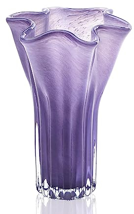 Vase de Fleurs en Verre soufflé de 20,3 cm pour décoration de Maison, Mariage, Centre de Table Moderne (Violet)