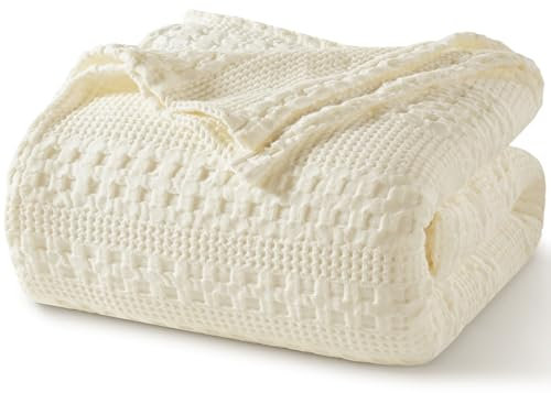 PHF Decke aus 100 % Baumwolle, Waffelgewebe, Doppelgröße, für Bett, weich, leicht und atmungsaktiv, Ganzjahres-Komfort, luxuriöse, ästhetische, gewebte Bettwäsche für Heimdekoration, 167,6 x 228,6 cm