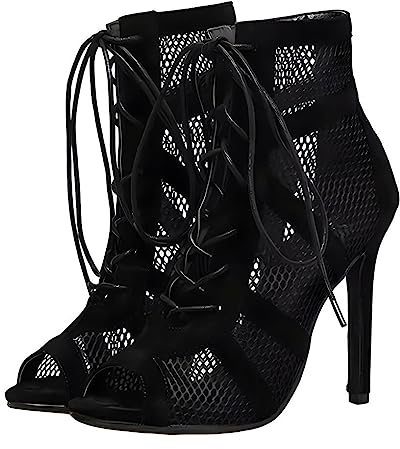 osiuujkw Sandali alla moda con tacco alto per le donne Sandali da donna in pelle flessibile eleganti e traspiranti Stivali da ballo, Nero, trentotto