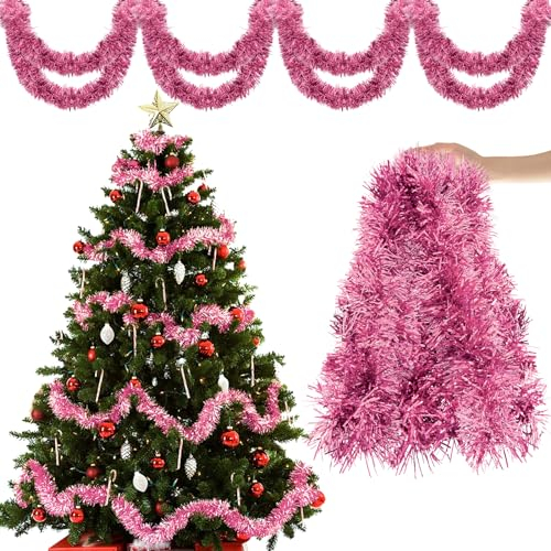 Aitsite 20M/Pack of 10 Lametta Weihnachtsbaum, Lametta Rosa Weihnachtsdeko Weihnachtsbaum Girlande Weihnachten deko Party Weihnachtsfeier Weihnachtsdekoration Hängende Geburtstagsparty Dekoration
