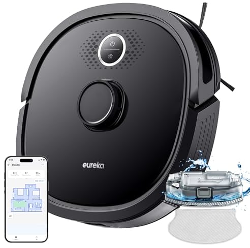 Eureka NER600 Staubsauger Roboter mit Wischfunktion LiDAR-Navigation 2000Pa, 120min Laufzeit Saugroboter mit 3 Karten, Roboterstaubsauger Selbstaufladend App/Sprachsteuerung, Schwarz