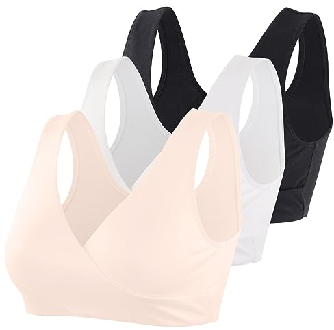 COLOMI Mutterschaft Still-BHS Nahtloser Still-BH zum Schlafen ohne Bügel für Damen (L, Black+White+Apricot/3Pack)