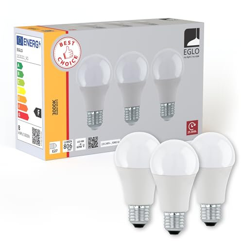 EGLO 3er Set E14 LED Lampen, Glühbirnen Milky, Tropfenform, je 4,9 Watt, Leuchtmittel warmweiß, 3000 K, Glühlampe P45, Ø 4,5 cm