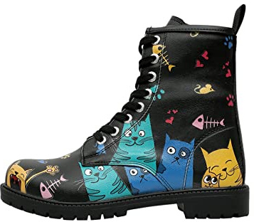 DOGO Long Boots - Cat Lovers - Vegane Damen Boots und Nachhaltige und Bunte Stiefeletten - Trendige Bequeme Stiefel für Damen
