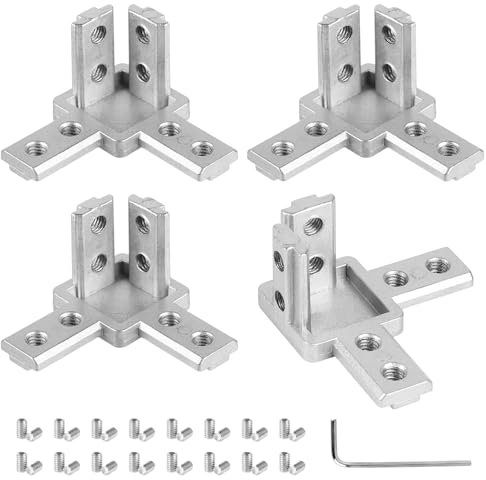LALAGO 4Stk. Aluprofil Eckverbinder Serie 40x40, 3-Wege Profilverbinder,Winkelverbinder Eckwinkel Befestigungsmaterial mit Schrauben(Silber)