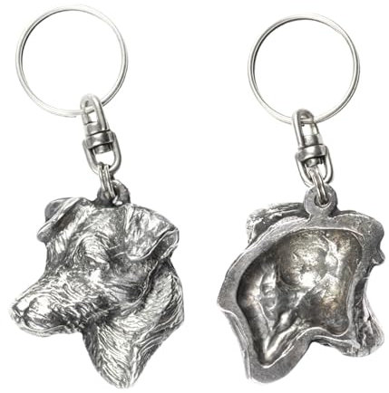 Art-Dog Niedlicher Hundeschlüsselanhänger - Exklusive Kollektion Jack Russell Terrier Schlüsselanhänger Hund - Versilberte Keyring mit 2,5 Schloss - 4,5x4,2x10,9cm