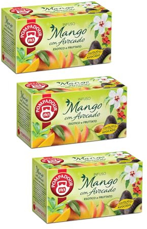 Pompadour® | Mix Frutta Mango e Olio Avocado | Infuso Mela, Olio Avocado, Ibisco Bianco - 3 x 20 Filtri (150 Gr) | Tisana