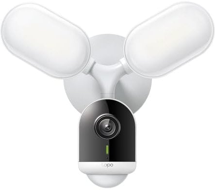 TP-Link Tapo Proiettore di sicurezza per esterni, telecamera WiFi, wireless, 2800 lm, ultra luminosa, 2K QHD, IP65, movimento a 270°, visione notturna a colori, rilevamento intelligente intelligenza