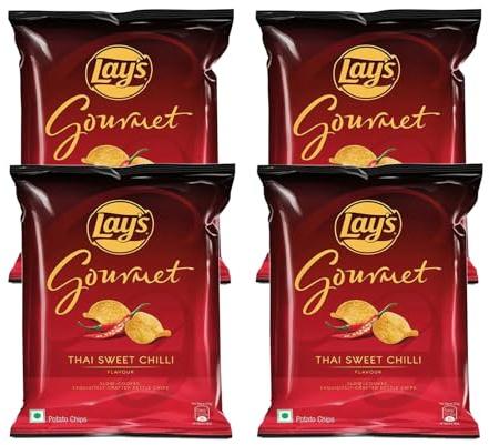 Lays Gourmet Potato Chips (Thai Sweet Chilli) Flavor (36 Gram) - Slow-Cooked Potato Chips, Snacks (Pack of 4)