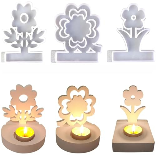 Silikonformen Gießformen Kerzenhalter, DIY Kombination Silikonform Kerzenhalter, Neue Ideen Gießform Kerzenhalter, Gipsformen zum Gießen (Blumen und Klee)