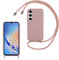 AoozeFon Coque de protection avec cordon amovible pour Samsung Galaxy 34 5G/4G - En silicone à porter autour du cou - Avec cordon amovible - Anti-chocs - Rose