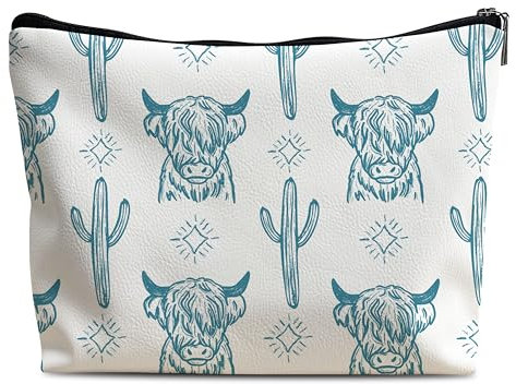 Lacosu Western Makeup Bag,Western Gifts for Women,Cow Makeup Bag,Cowgirl Stuff,Western Stuff for Women,Western Gifts,Cowgirl Gifts(Leather COW M)