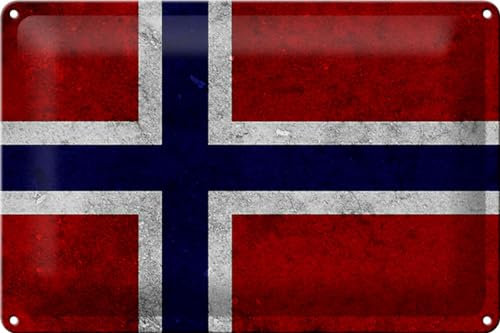 Schild Blech 30x20cm - Made in Germany - Flagge Norwegen Fahne Metall Deko Blechschild