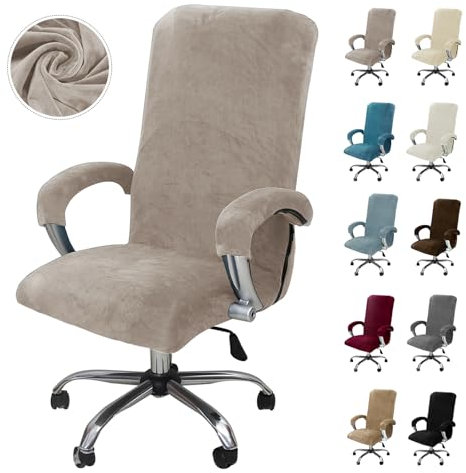 Alishomtll Samt Bürostuhl Bezug mit Armlehne Stretch Stuhlhussen Gaming Stuhl Bezug Abnehmbare Sessel Überzug Elastische Stuhlbezüge für Bürostuhl Computer Stuhl Drehstuhl (Taupe, Large)