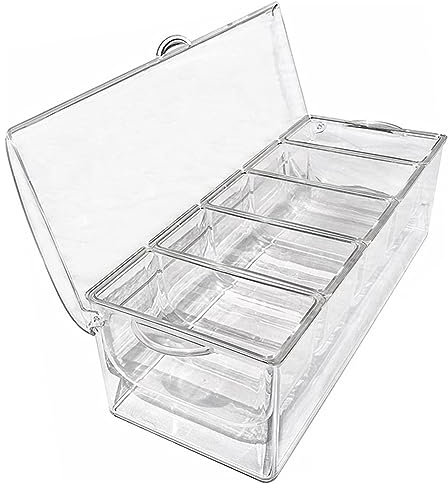 Lanko Contenedor de de frutas y verduras, bandeja de frutas de plástico sobre hielo con tapa, recipiente de ingredientes de plástico, caja de ingredientes, 5 compartimentos, contenedor