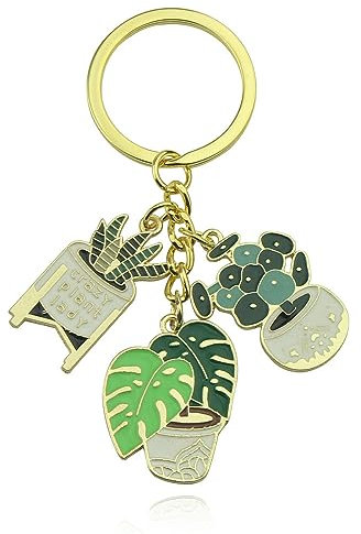 CAOXIAN Succulent plante porte-clés mignon dame potted porte-clés sac pendentif voiture porte-clés feuille verte anneau clé pour plante obsessed femme couple amis cadeau, vert, M