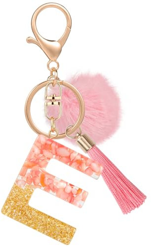 MWOOT Porte-clés Lettre Initiale E, Rose, Femme, Charmes en Résine Pour Clé Voiture Décor Sac à Main