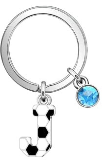 Casxyue Porte-clés avec lettres initiales de football pour femmes, filles, hommes, garçons, avec style de football, porte-clés avec lettre de football, cadeaux de fête, j, 2.3cm