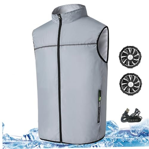 Chaleco de enfriamiento para hombres, chaleco de enfriamiento con 2 ventiladores USB 3 velocidades chaqueta con aire acondicionado ventilador transpirable protección solar chaleco de refrigeración co