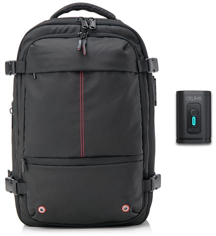 CELIMS - Sac à dos Voyage Sous Vide avec Pompe à Air | Sac a Dos Voyage Sous Vide | Extensible | Compartiment pour Ordinateur Portable | Fermeture à Cadenas TSA | Tissu Imperméable | Noir