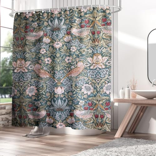 Fchen art William Morris, tenda da doccia dal design originale retrò, tenda da doccia in tessuto ad asciugatura rapida, tenda da doccia decorativa per cucina, soggiorno, camera da letto, bagno, con 12