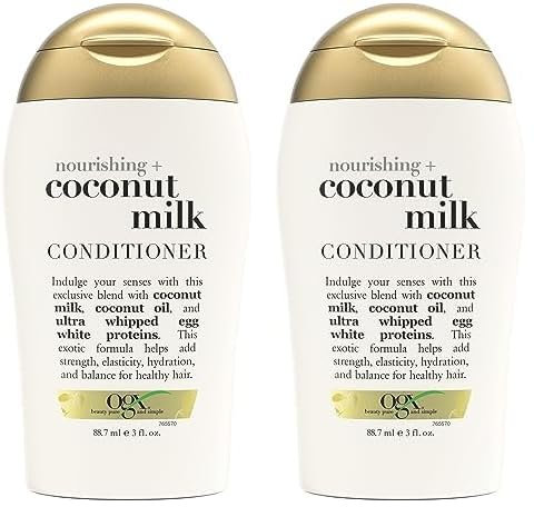 OGX Nourishing Coconut Milk Conditioner (88,7ml) feuchtigkeitsspendende Haarspülung in Reisegröße mit Kokosmilch, Kokosöl & Protein für trockenes Haar (Packung mit 2)