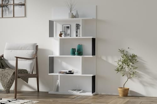 Stylish White Bookshelf, 80 x 160 x 21.8 cm | 100% Melamine Coated Particle Board, 18 mm Thick | Wall-Mountable, Multiple Shelves, Ideal for Home & Office