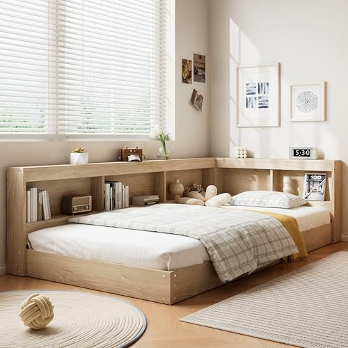 BTM 3FT-90x190cm Single Bed with Storage, Wooden Single Bed Frame, Multifunctional Bed for Adults & Teenagers, White Oak Color (No Mattress)