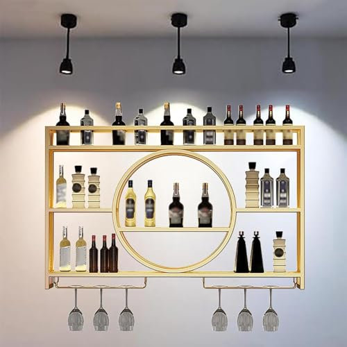 Flaschenhalter Wand,barschrank Vitrine Hausbar Theke Vintage Regal Wasser Wand Bar Säule Möbel Fass Flaschen Hängend Barregal Gold(Size:100 * 15 * 80cm,Color:Gold)