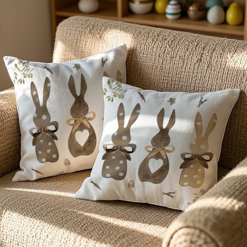 Vorysum 2er Set Ostern Kissenbezug 40x40 cm Kaninchen Osterdeko Sofakissen Geschenk Blumen Karotte Kissenbezüge Frühling Kissenhüllen Deko Urlaubsparty Picknick Outdoor Garten