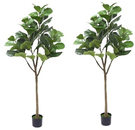 Zstar 2 Hojas de violín Artificiales de higuera, 180 cm, higueras Artificiales en macetas, Plantas de Maceta Ficus Lirata para salón, Oficina, jardín