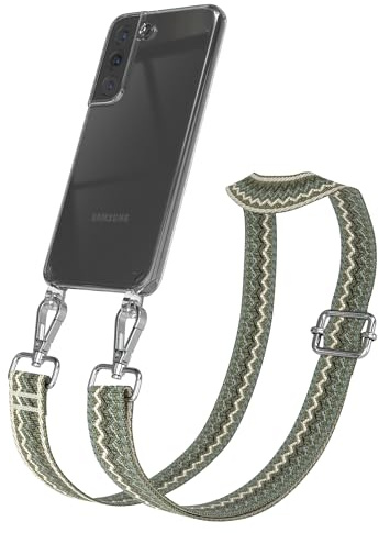 EAZY CASE Handykette - Verstellbares Taschenband kompatibel mit Galaxy S22 5G, Schulterriemen, Handykordel mit Silikon Hülle, Umhängetasche, Grün Beige Silber