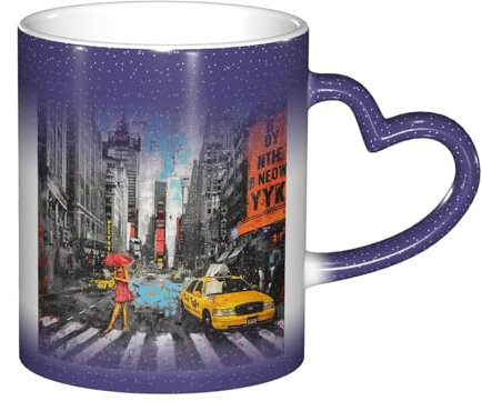 JTNWEC Tasse à café en céramique avec impression Love from New York changeant de couleur - 325 ml - Bleu