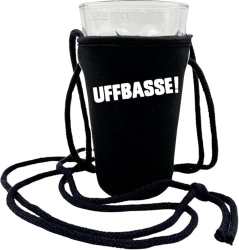 UFFBASSE! Dubbeglashalter - Der Pfälzer Schorlehalter zum umhängen, passend für ein 0,5 L Dubbeglas aus der Pfalz (Schwarz)