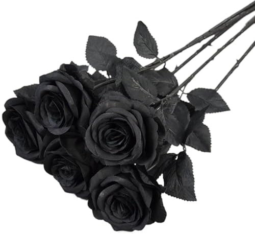 Peosaard Rose Nere, 5 Pezzi Rose Artificiali, 20 Altezza Realistica Rose Nere del Vero Tocco con Gambo Finori Finti dall'aspetto Reale per centroponi per Bouquet di Nozze Fai -da -Te, Fiori Neri
