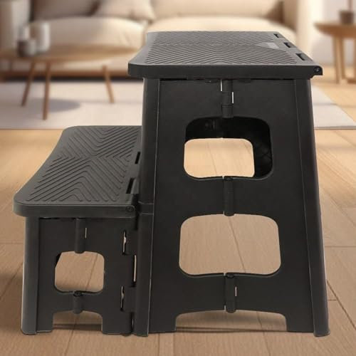 16.5 Inch/42cm Folding Step Stool Large Size Kitchen Anti Folding Step Ladder Portable Collapsible Plastic Bedside Step Stool For Adults Space Saving 300 Lbs Load Capacity, Pack Of 2, Black