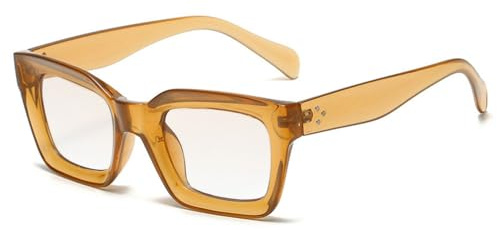 DENUVI Modische Cat-Eye-Sonnenbrille für Damen, Nagellack, transparent, Farbverlauf, quadratisch, für Herren, UV400, Champagner-klar