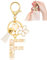 Porte-clés pour Fille Lettre, Porte-clés pour Femme avec Lettre Initiale, Alphabet Pendentif Initiale en Résine, Keyring avec Pendentif Amour et Pampille, Cadeau pour Femme Beige-F