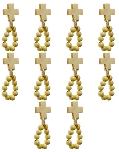 Beimus Holzperlen, Finger-Rosenkranz mit 8 mm Perlen und Kreuzanhängern für Gebetsmeditationen, eleganter Rosenkranz mit Holzmaserung