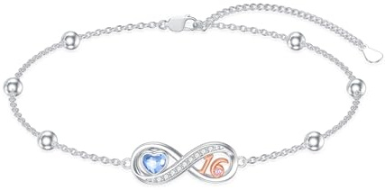 enjoylifecreative Armband zum 16 Geburtstag, 925er Sterling Silber Unendlichkeitsherz Schmuck zum 16. Geburtstag Sweet Sixteen Geschenke für Tochter und Frauen